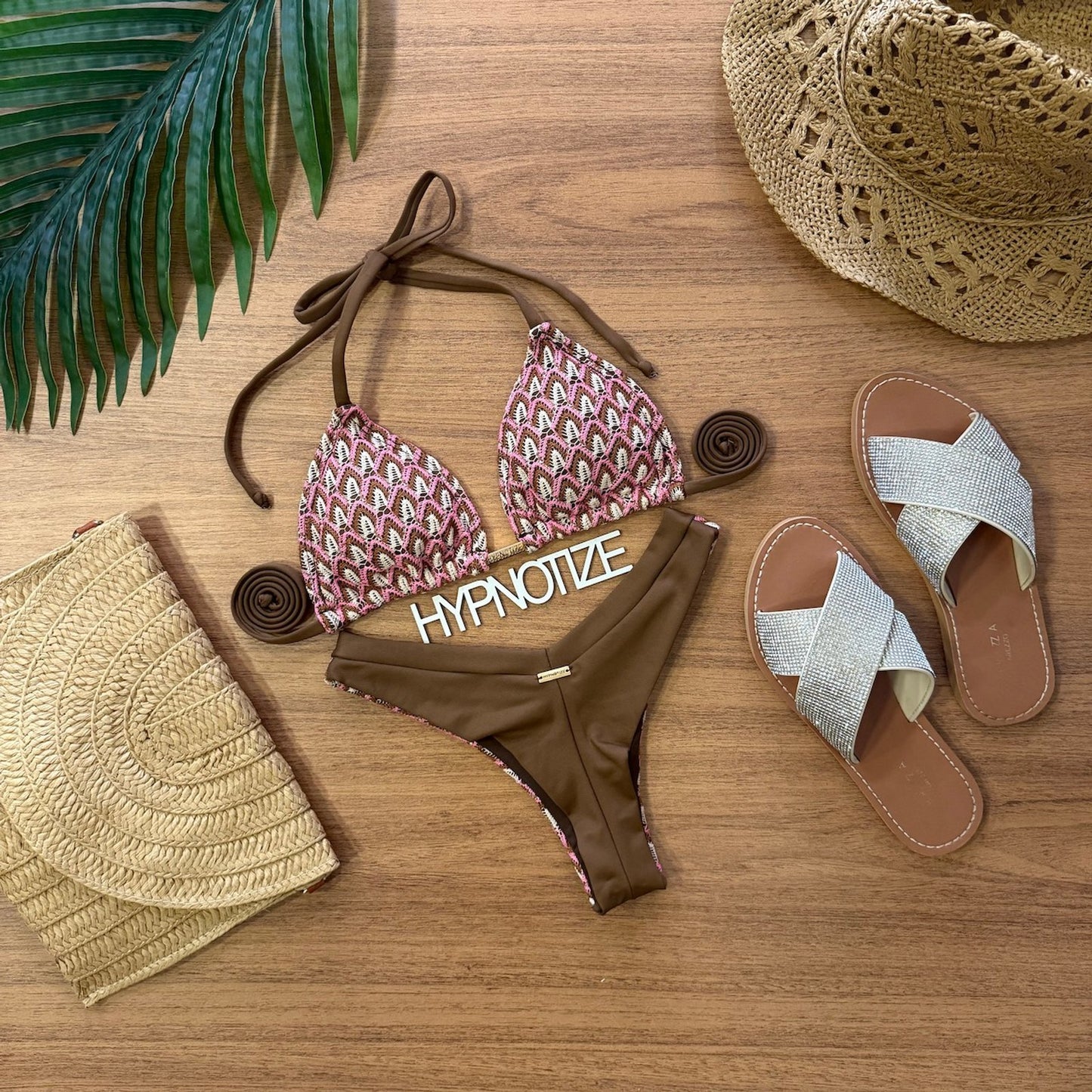 BIKINI ANDREIA - LACE BROWN AND PINK