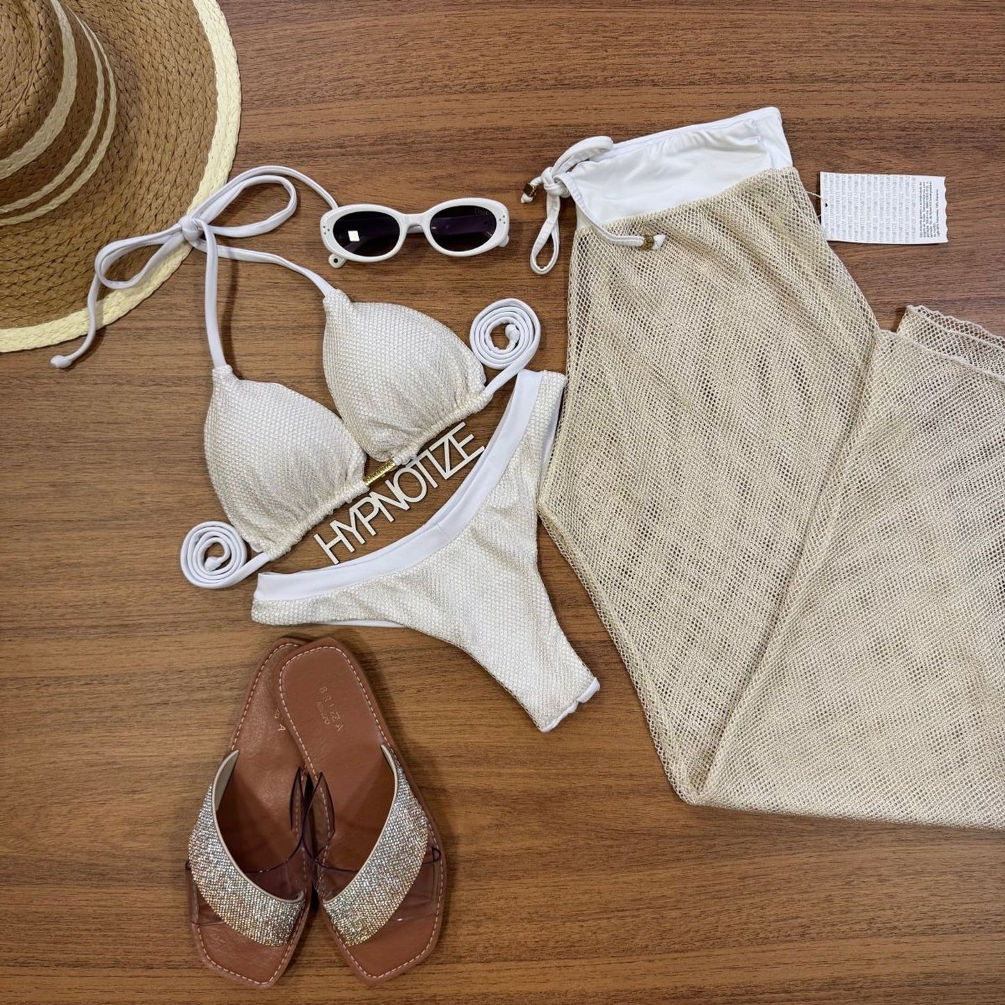 BIKINI ANDRIELI - TEXTURE FABRIC WHITE AND OFF WHITE