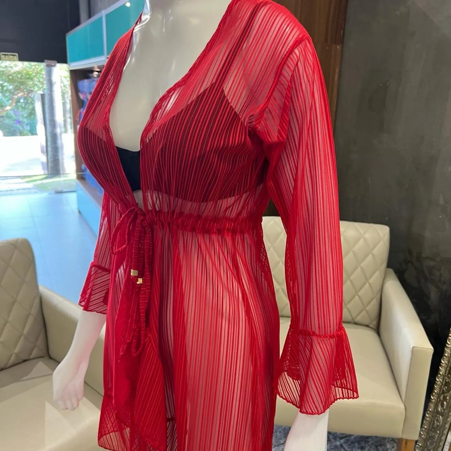 SHORT DRESS NEIVA- THIN STRIPES RED