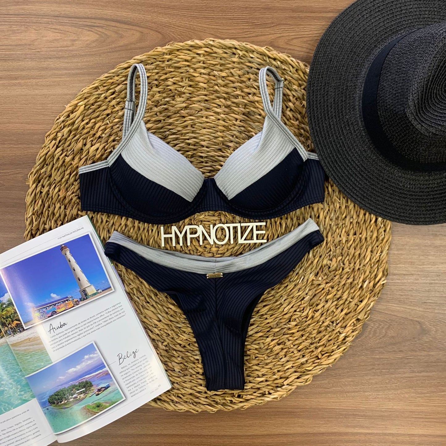 BIKINI CATIELE - LUREX CANELADO BLACK/GREY