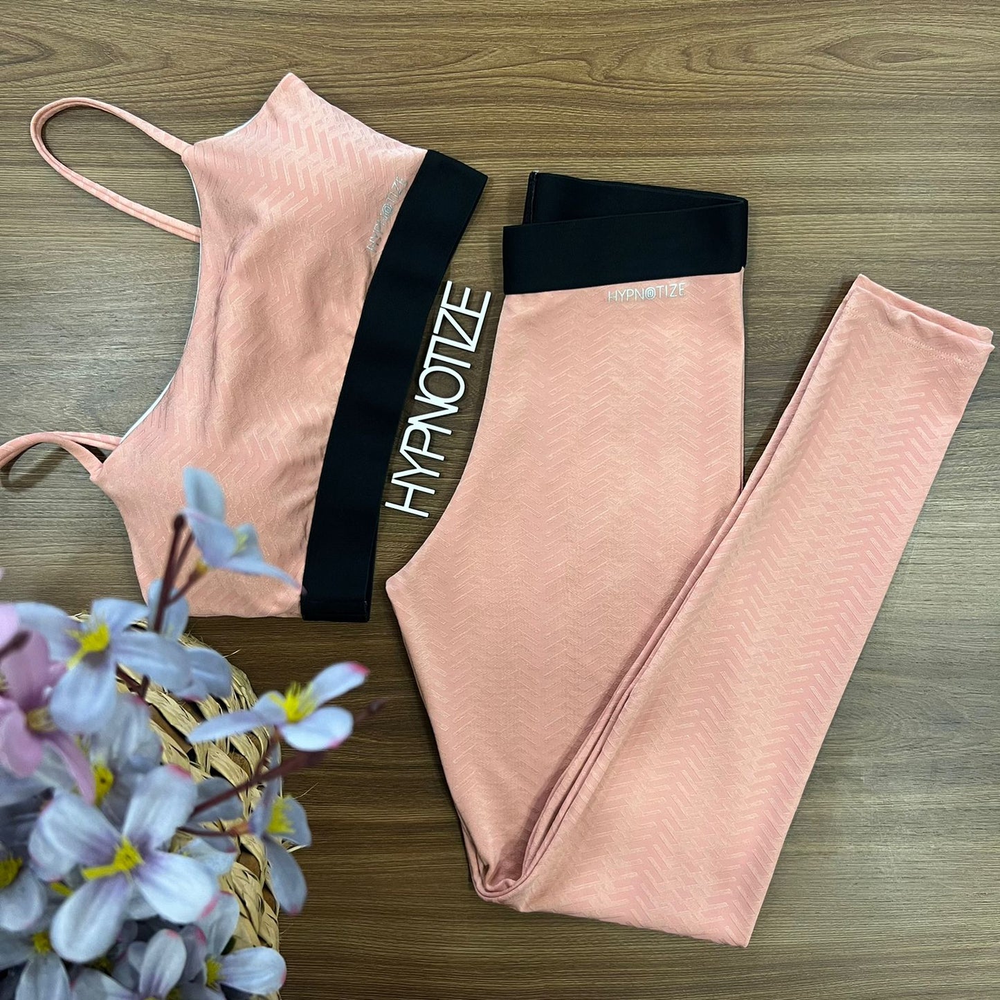 LEGGING + SPORTS BRA - LIGHT PINK/BLACK ELASTIC