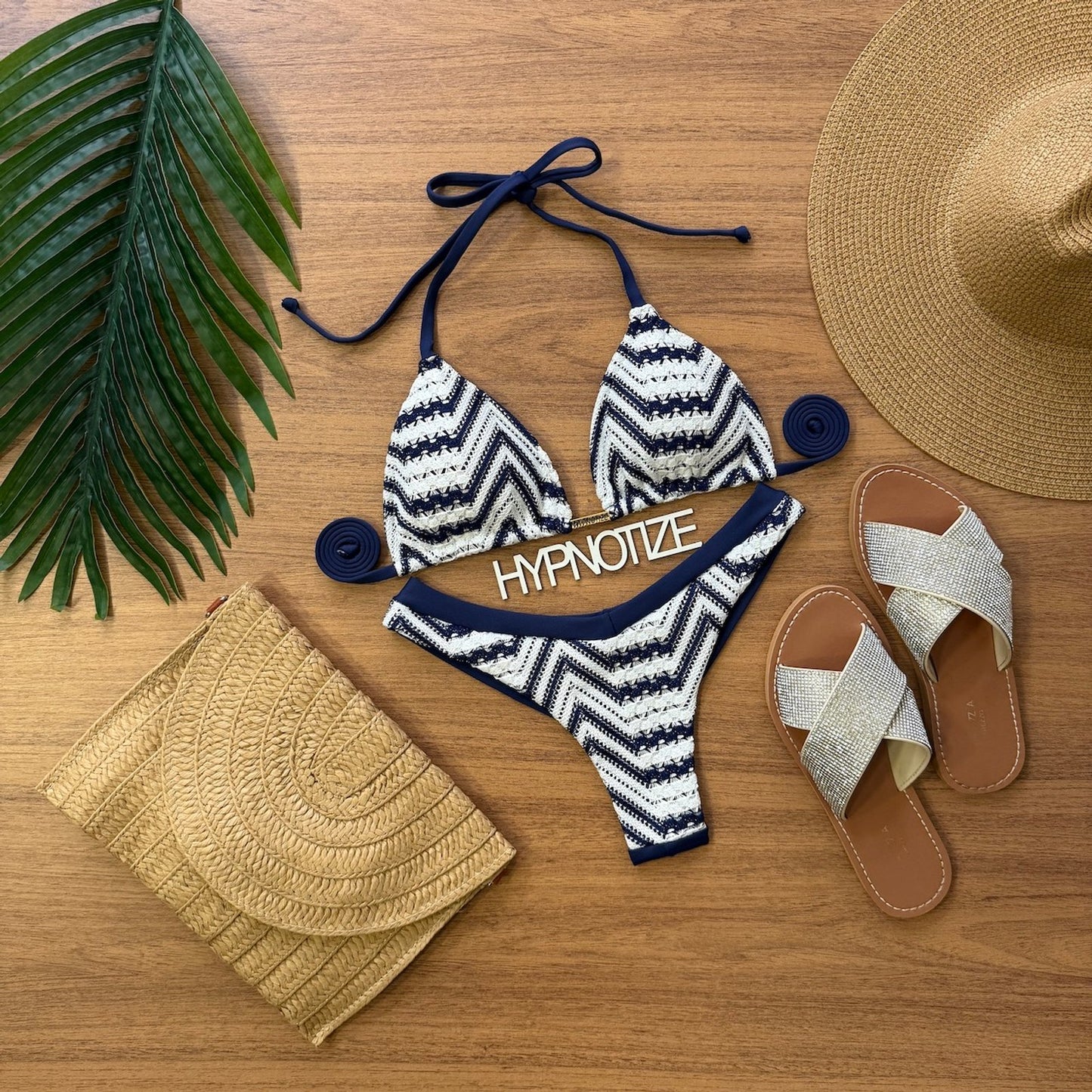BIKINI ANDREIA - CROCHET LEAVES NAVY BLUE