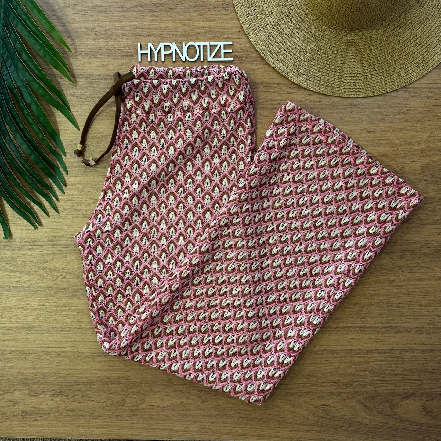 BEACH PANTS TAILANA - LACE BROWN AND PINK