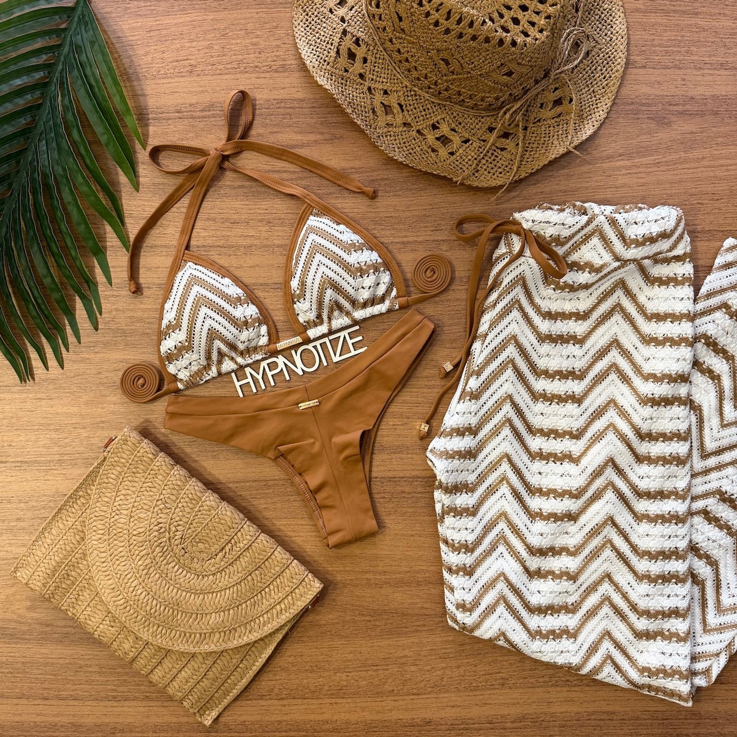 BIKINI ANDREIA - CROCHET LEAVES BROWN