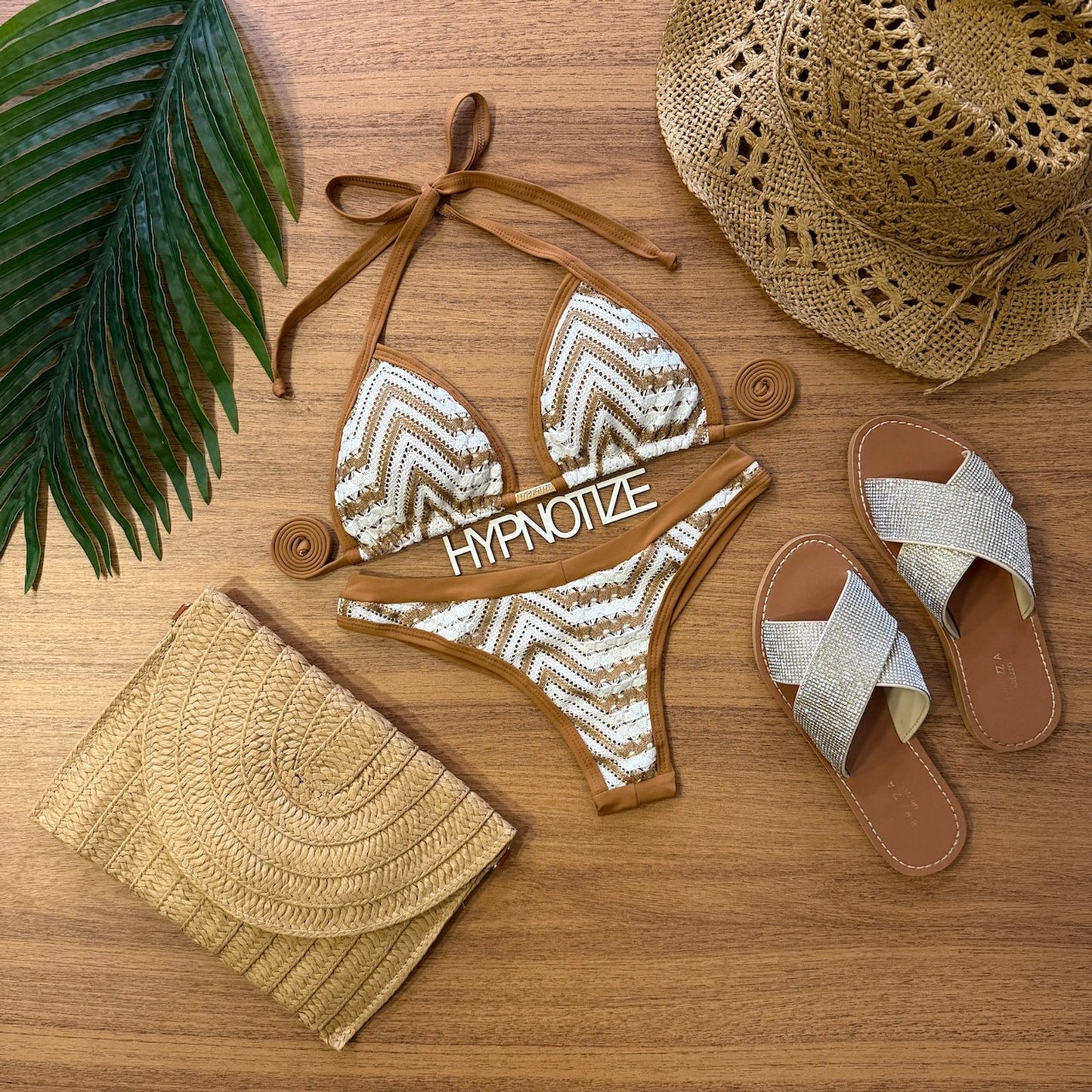 BIKINI ANDREIA - CROCHET LEAVES BROWN