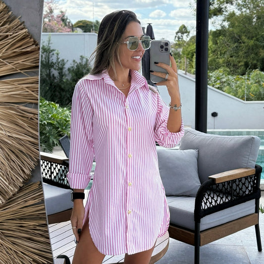 SHIRT COVER UP - WHITE AND PINK