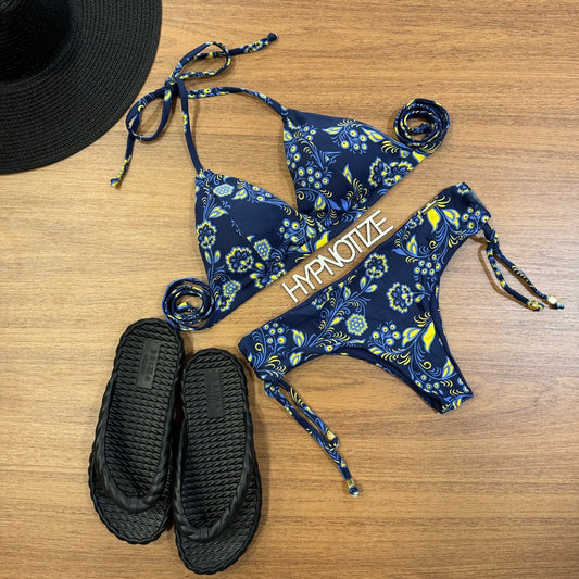 BIKINI LETICIA - NAVY BLUE/YELLOW