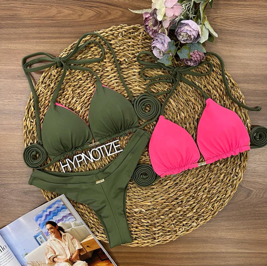 BIKINI ANDRIELI - MILITARY/PINK POP