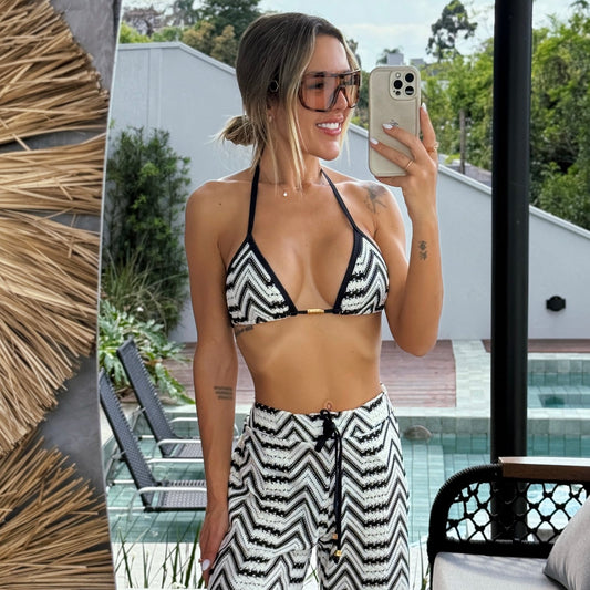 BEACH PANTS TAILANA - CROCHET LEAVES BLACK