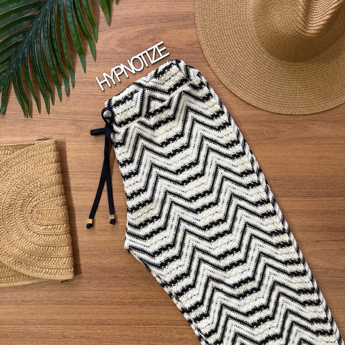 BEACH PANTS TAILANA - CROCHET LEAVES BLACK