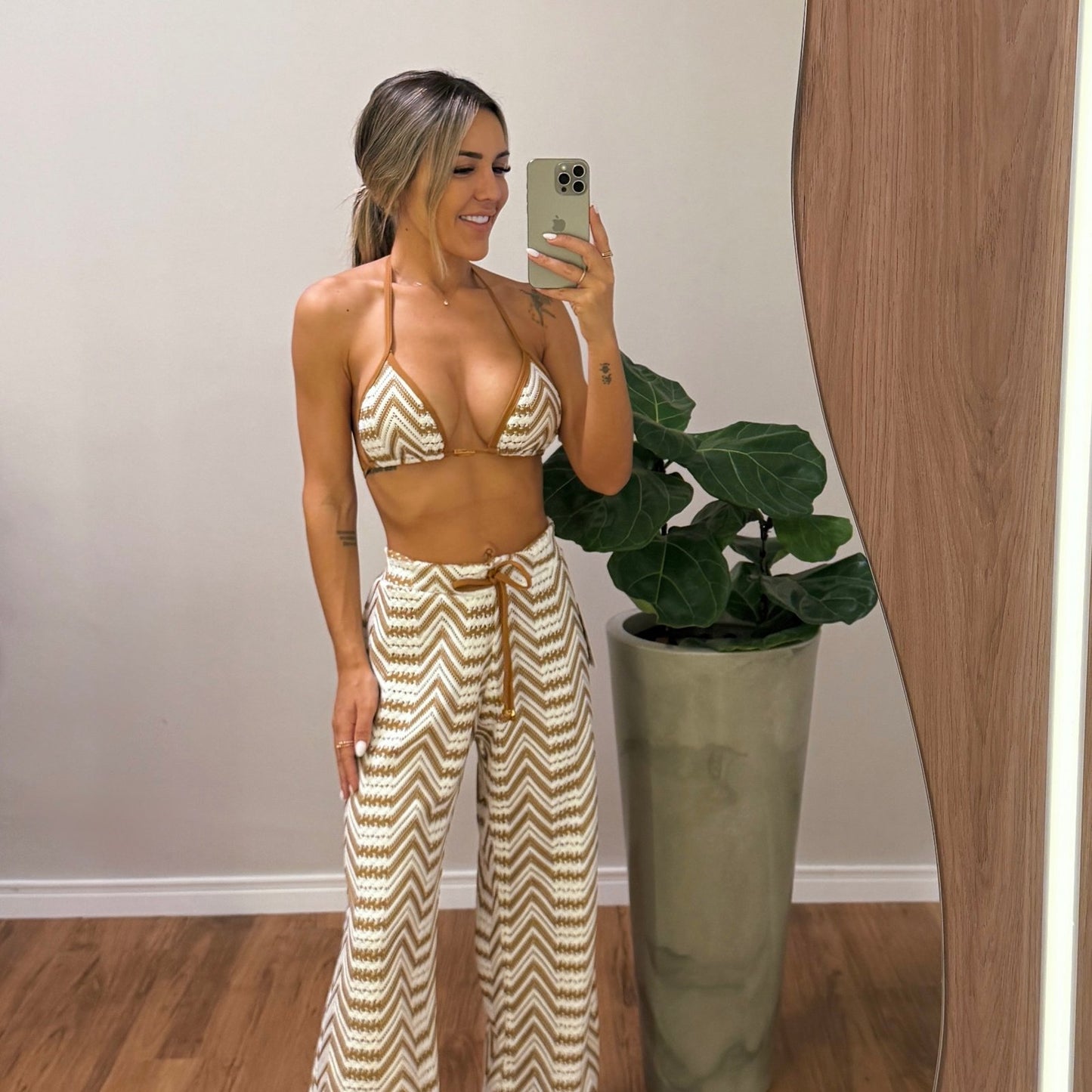BEACH PANTS TAILANA - CROCHET LEAVES BROWN