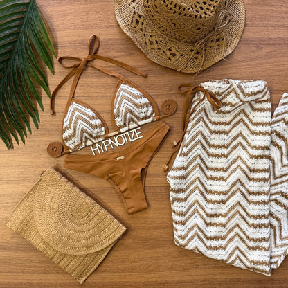 BEACH PANTS TAILANA - CROCHET LEAVES BROWN