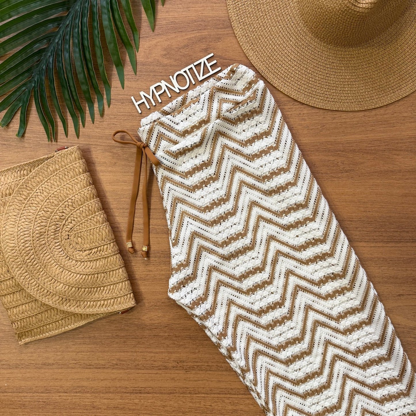 BEACH PANTS TAILANA - CROCHET LEAVES BROWN