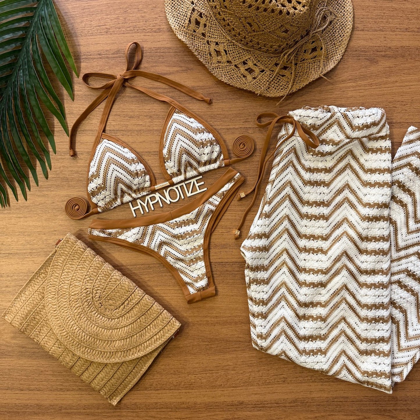 BEACH PANTS TAILANA - CROCHET LEAVES BROWN