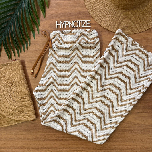 BEACH PANTS TAILANA - CROCHET LEAVES BROWN