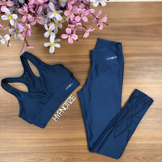 LEGGING + SPORTS BRA - BLUE EMBROIDERY