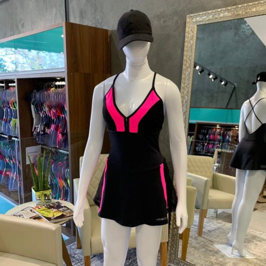 BEACH TENNIS DRESS WITH SHORT - BLACK/PINK