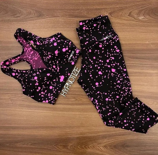 CAPRI + SPORTS BRA - BLACK/PINK DOTS